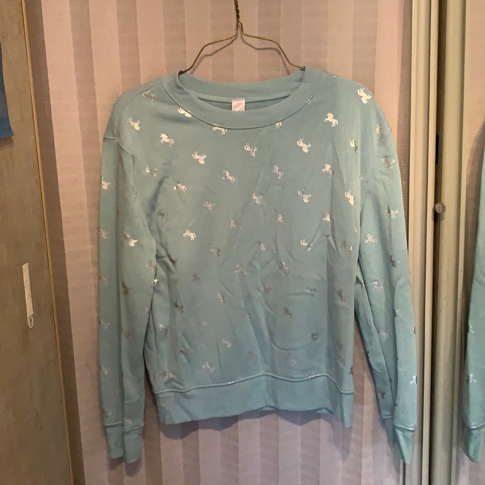 Crop top teal Unicorn sweater
